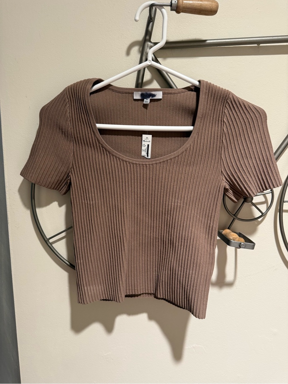 Madewell Ribbed Short Sleeve Cropped Top - Taupe NWT Size XS